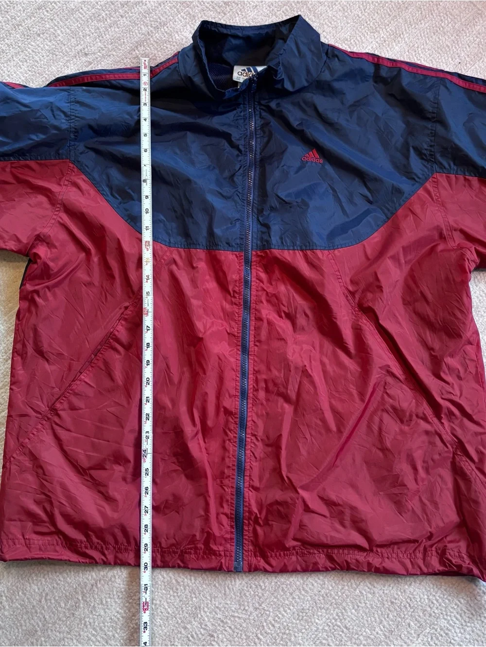 adidas Men's Colorblock Windbreaker Jacket in Navy & Red XXL